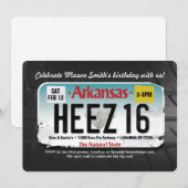 Jongen's 16e verjaardag Arkansas License Invitatio Kaart (Voorkant / Achterkant)