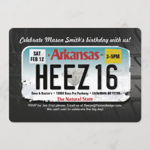 Jongen's 16e verjaardag Arkansas License Invitatio Kaart