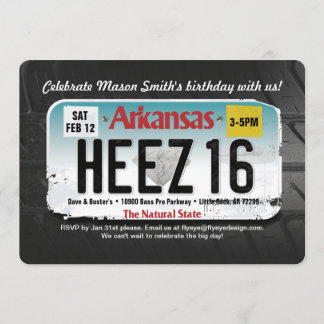 Jongen's 16e verjaardag Arkansas License Invitatio Kaart