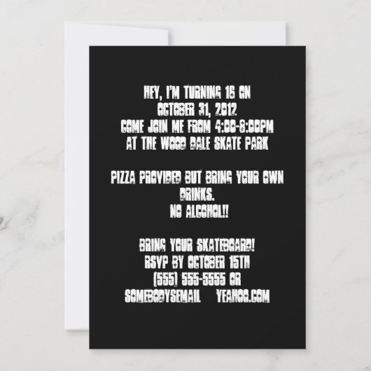 Jongens 16e verjaardag Cybergoth Skull Invitatio Kaart (Achterkant)