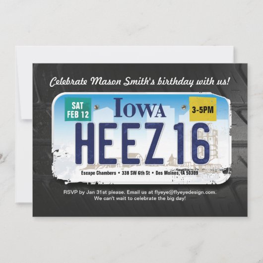 Jongen's 16e verjaardag Iowa License Invitation Kaart (Voorkant)