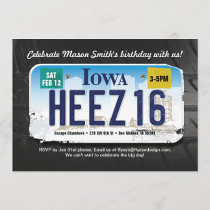 Jongen's 16e verjaardag Iowa License Invitation Kaart