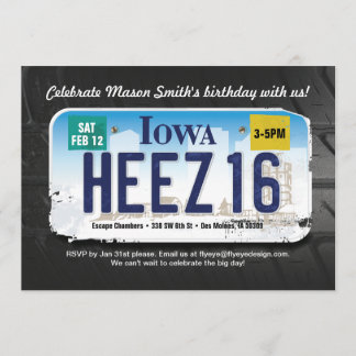 Jongen's 16e verjaardag Iowa License Invitation Kaart