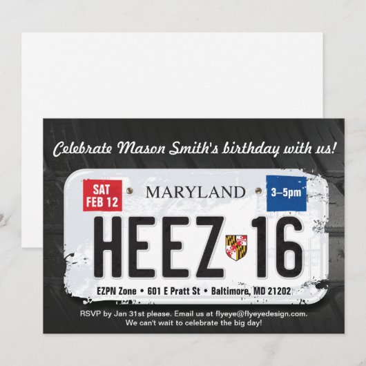 Jongen's 16e verjaardag Maryland Kaart (Voorkant / Achterkant)