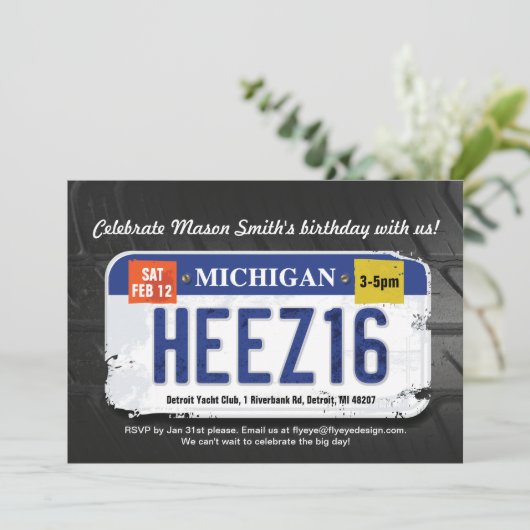 Jongens 16e verjaardag Michigan Uitnodiging (Staand voorkant)