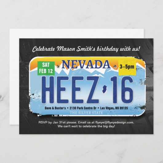 Jongen's 16e verjaardag Nevada Licentie uitnodigen Kaart (Voorkant / Achterkant)