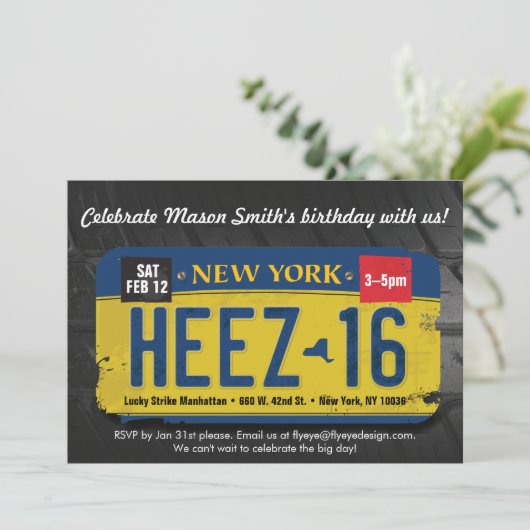 Jongen's 16e verjaardag New York Uitnodiging (Staand voorkant)