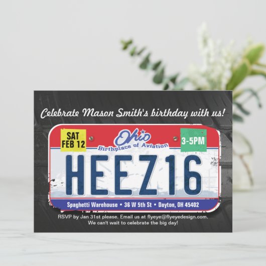 Jongen's 16e verjaardag Ohio-uitnodiging Kaart (Staand voorkant)