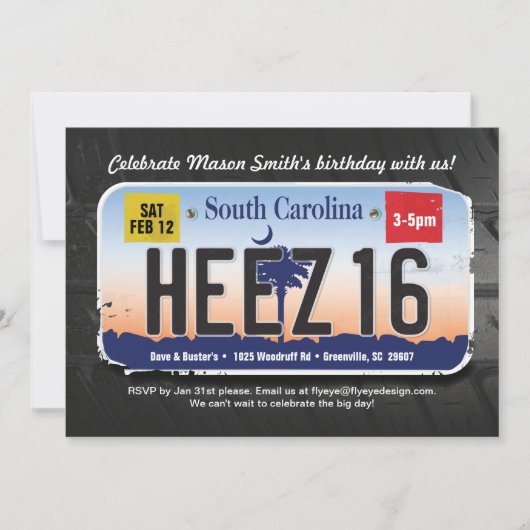 Jongen's 16e verjaardag South Carolina License Uit Kaart (Voorkant)