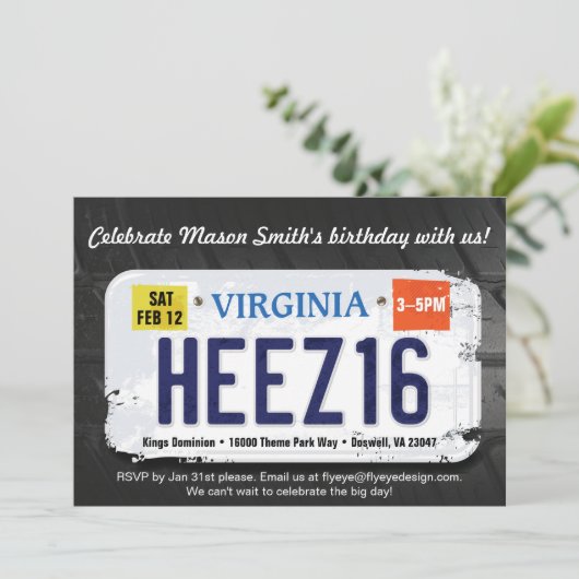Jongens 16e verjaardag Virginia Uitnodiging (Staand voorkant)