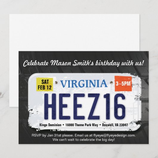 Jongens 16e verjaardag Virginia Uitnodiging (Voorkant / Achterkant)