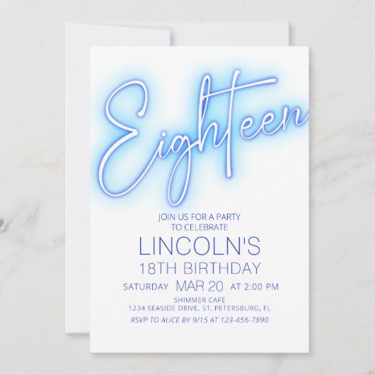 Jongens 18e Neon Pool Verjaardag Kaart (Voorkant)