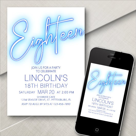 Jongens 18e Neon Pool Verjaardag Kaart