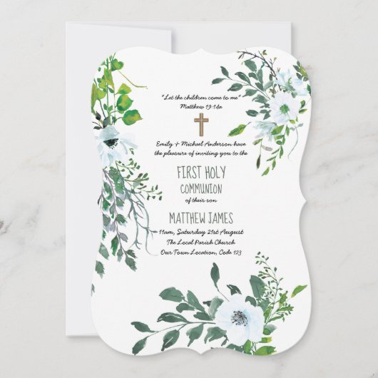 JONGENS 1e HEILIGE COMMUNIE Blauwe Bloemen Kaart (Voorkant)
