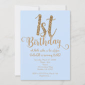 Jongens 1E VERJAARDAG 1 Blauw & Goud Uitnodigingen (Voorkant)