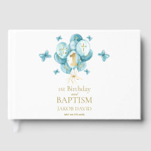 Jongens 1e Verjaardag & Doop Keepsake Guest Book