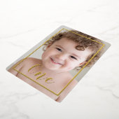 Jongens 1e verjaardag Foto & Gold Border Folie Uitnodiging (Gedraaid)