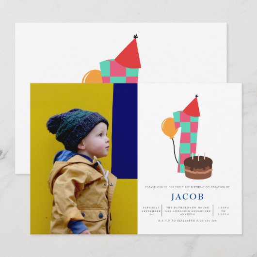 Jongens 1e verjaardag kaart (Voorkant / Achterkant)