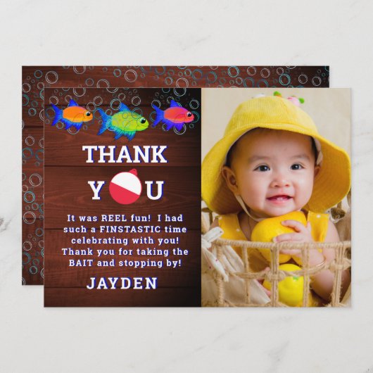 Jongens 1e verjaardag kleine visser O vishally One Bedankkaart (Voorkant / Achterkant)