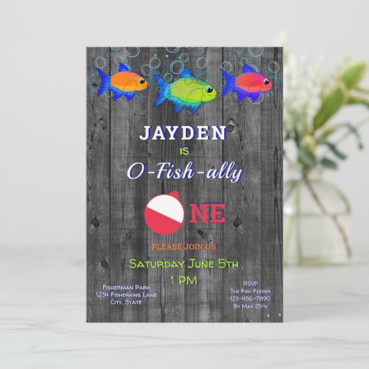 Jongens 1e verjaardag kleine visser O vishally One Kaart (Staand voorkant)