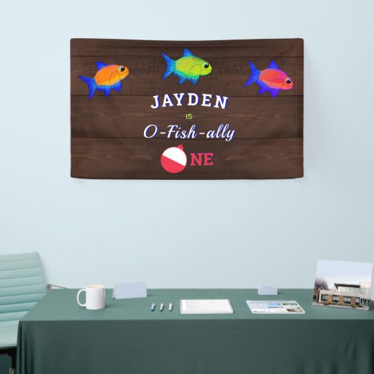 Jongens 1e verjaardag kleine visser O vishally One Spandoek (Beurs)