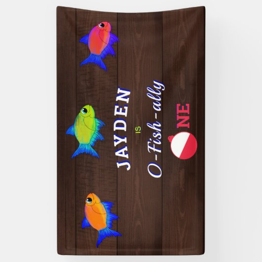 Jongens 1e verjaardag kleine visser O vishally One Spandoek (Verticaal)