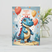 Jongen's 1e verjaardag schattige dinausor grappige kaart (Staand voorkant)