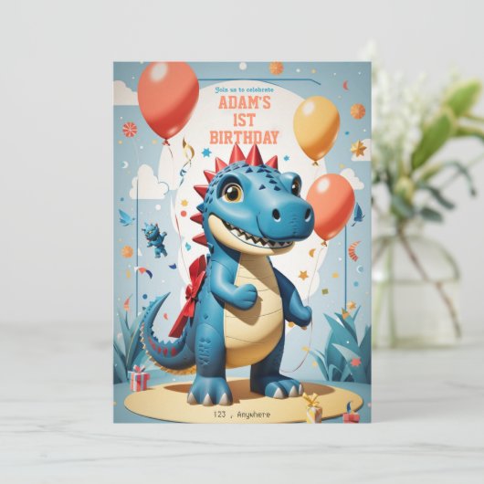Jongen's 1e verjaardag schattige dinausor grappige kaart (Staand voorkant)