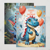 Jongen's 1e verjaardag schattige dinausor grappige kaart (Voorkant / Achterkant)