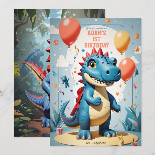 Jongen's 1e verjaardag schattige dinausor grappige kaart (Voorkant / Achterkant)