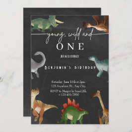 Jongen's 1e verjaardag uitnodiging schattig dinosa