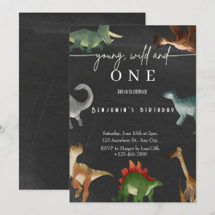 Jongen's 1e verjaardag uitnodiging schattig dinosa