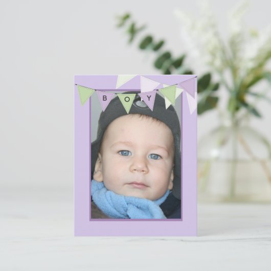 Jongen's 1e verjaardagsfeestje Banner Fotouitnodig Uitnodiging Briefkaart (Staand voorkant)