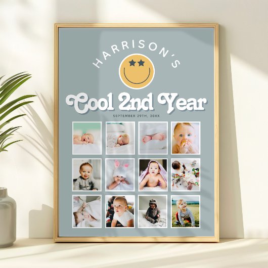 Jongens 2e Jaar Two Cool Verjaardags Fotocollage Perfect Poster