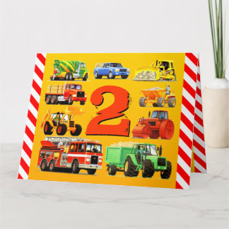 Jongens 2e Verjaardag Custom Bouw Trucks Kaart