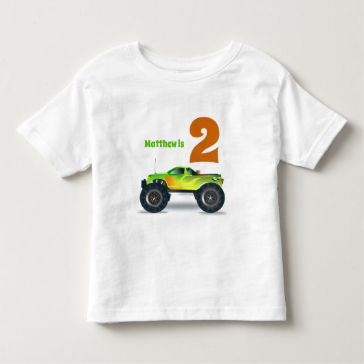 Jongens 2e verjaardag MONSTER TRUCK Voeg naam toe Kinder Shirts (Voorkant)