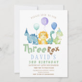 Jongens 3e Dino Verjaardagsfeest Kaart (Voorkant)