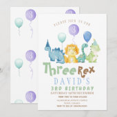 Jongens 3e Dino Verjaardagsfeest Kaart (Voorkant / Achterkant)