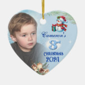Jongens 3e Kerst Gepersonaliseerde Foto Hart Keramisch Ornament (Voorkant)
