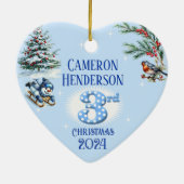 Jongens 3e Kerst Gepersonaliseerde Foto Hart Keramisch Ornament (Achterkant)