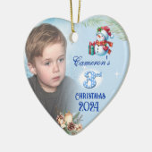 Jongens 3e Kerst Gepersonaliseerde Foto Hart Keramisch Ornament (Links)