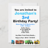 Jongens 3e Verjaardag Bouw Truck Party Kaart (Achterkant)