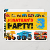 Jongens 3e Verjaardag Bouw Truck Party Kaart (Voorkant / Achterkant)