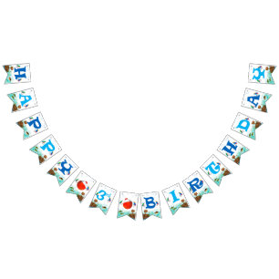 Jongens 3e verjaardag Gevist thema Happy BIrthday Vlaggetjes