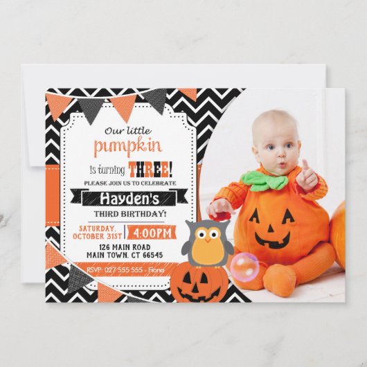 Jongens 3e Verjaardag Halloween Verjaardag Uitnodi Kaart (Voorkant)