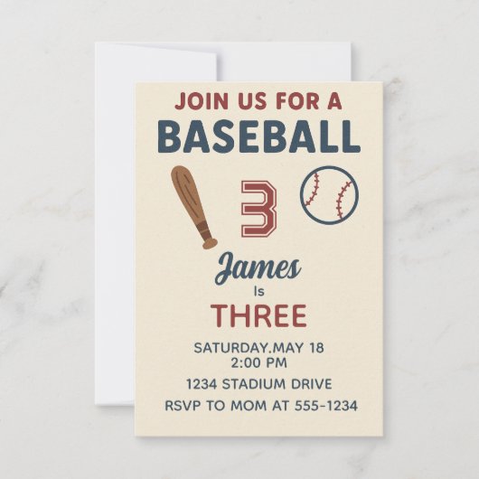 Jongens 3e Verjaardag Sport Baseball Party Kaart (Voorkant)