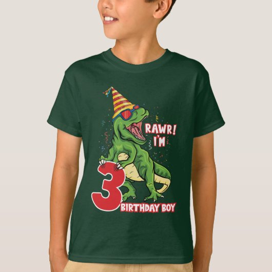 jongens 3rd Birthday dinosaur T-shirt (Voorkant)