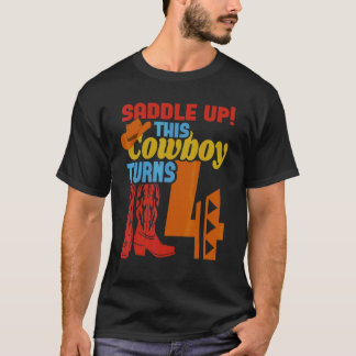 Jongens 4 jaar oud feest Deze cowboy draait 4 jaar T-shirt