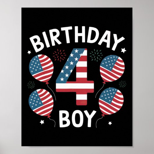 Jongens 4 jaar oude Amerikaanse vlag 4 juli 4th Bi Poster (Voorkant)