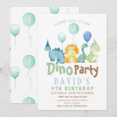 Jongens 4e Dino Verjaardag Uitnodiging (Voorkant / Achterkant)